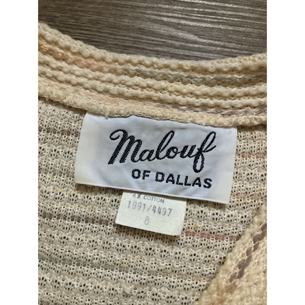 Vintage Malouf of Dallas Women Knit Midi Dress Striped V-Neck Elastic Waist Sz 8 - Picture 4 of 11